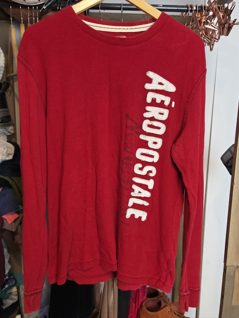 Aeropostale Red Waffle-Knit Long Sleeve Top